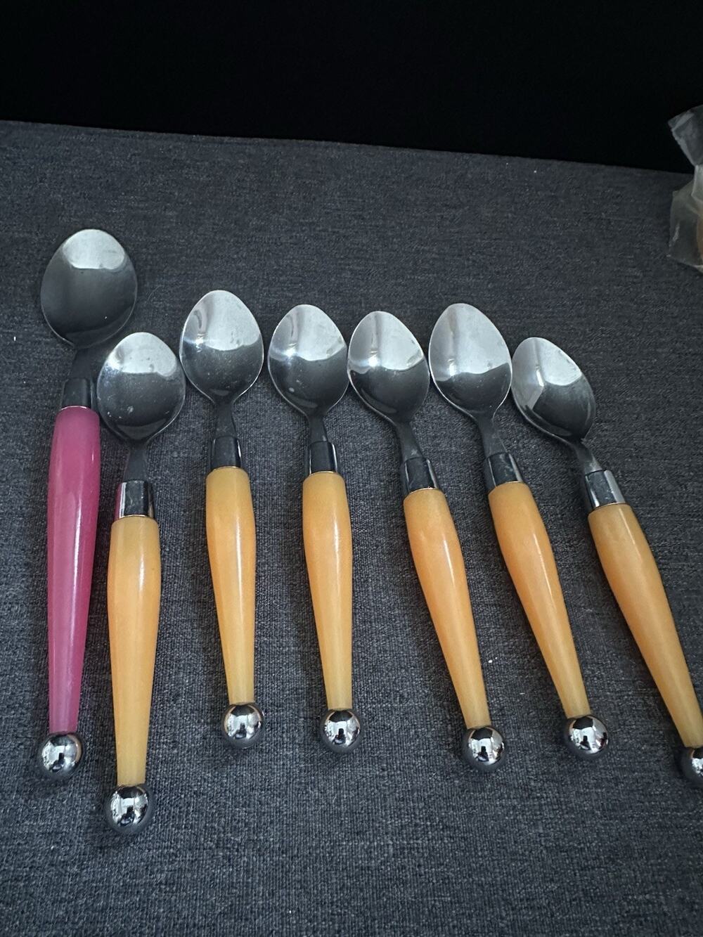 Cambridge Jubilee Orange Lucite Handle Stainless Spoons Set of 6 Retro Flatware